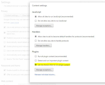 chrome browser settings