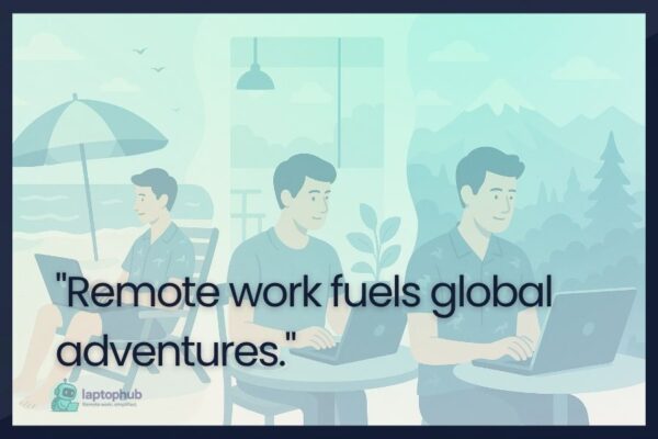 Remote work fuels global adventures illustration