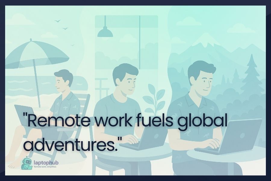 Remote work fuels global adventures illustration