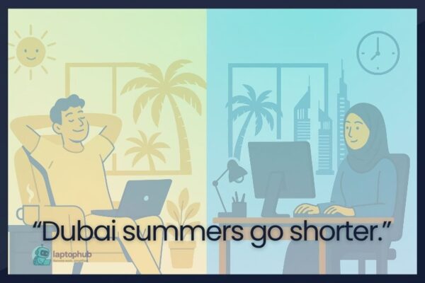 Dubai summer 4 days work week illustration