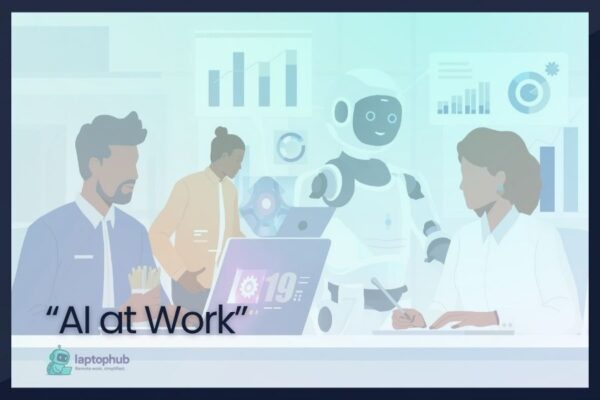 AI robot working in the office with employees