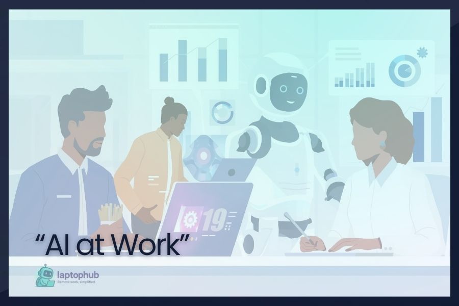 AI robot working in the office with employees