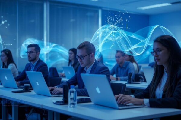 modern corporate room with employees undergoing training
