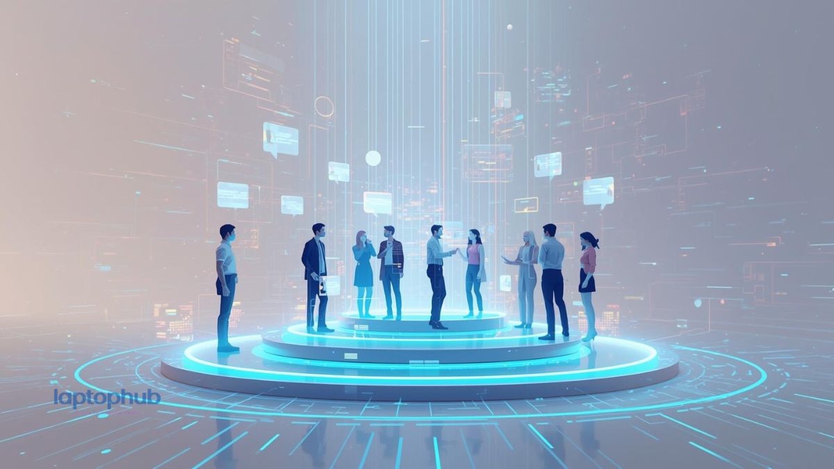 futuristic illustration of a group chat interface powered by AI