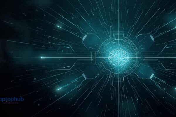 an advanced AI system processing complex data patterns illustration
