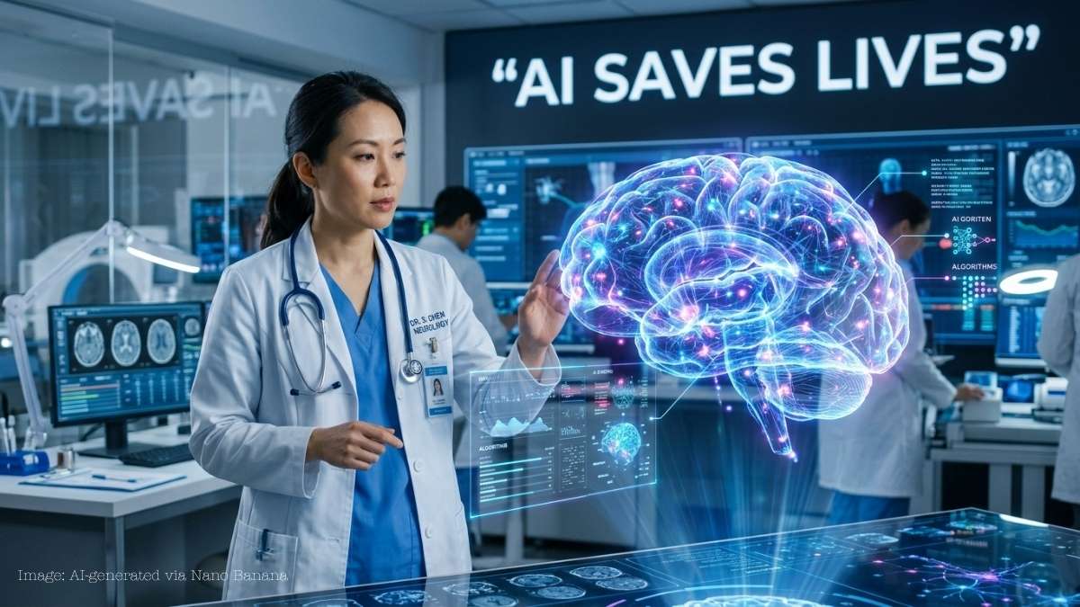 doctor working on a hologram of a brain