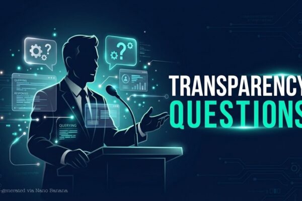 a silhoutte of a politicain and Transparency questions